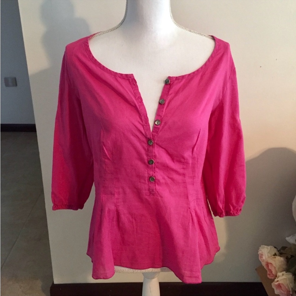J Jill Hot Pink 3/4 Sleeve Peasant Blouse Sz S